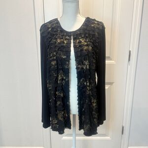 Chico's Travelers Women's Black Gold Knit Cardigan Top Size 3 (XL 16) Evening